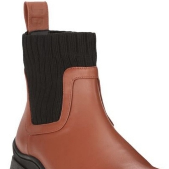 new Staud Bow Lug-Sole Rib-Knit Sock Ankle Leather Boots - Picture 9 of 13